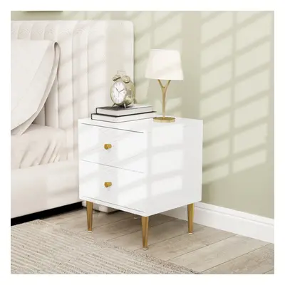 HOMCOM Modern Bedside Table with Drawer, Side Table with Metal Legs, White