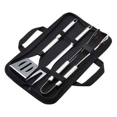 Amazon Basics 4-Piece Stainless Steel Barbeque Grilling Tool Set with Carry Bag