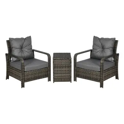 Outsunny Piece PE Rattan Garden Sofa Set w/ Chairs & Storage Table Grey