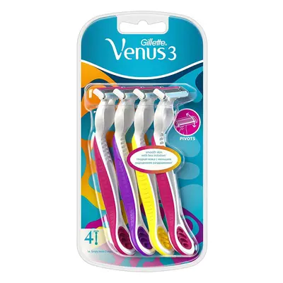 Gillette Venus3 Disposable Razor for Women with Blades and Moisture Strip, Pack of Razors