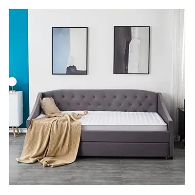 Daybed with Trundle grey 3ft twin velvet tufted wooden day bed with mattresses bedroom