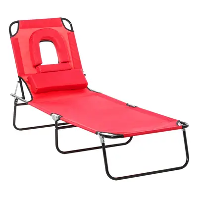 Outsunny Folding Sun Lounger Reclining Chair w/ Pillow Reading Hole Red