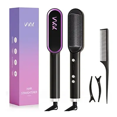 VKK Hair Straightener Brush, Hair Straightener Comb with 25s Fast Heating Ceramic PTC, Temp Sett