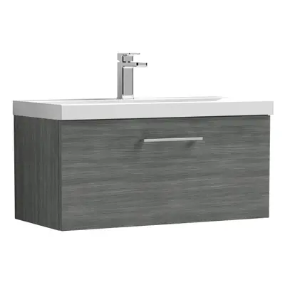 Wall Hung Drawer Vanity Unit with Mid-Edge Ceramic Basin, 800mm - Woodgrain Anthracite