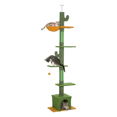 PawHut 230-275cm Floor-to-Ceiling Cat Tree for Indoor Cats with Cat House