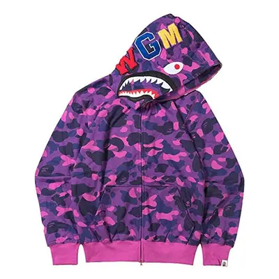 (Purple, XL) Bape Men Women Camouflage Zip Up Jacket Shark