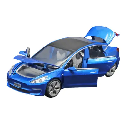 (Blue) 1:32 Tesla Model Alloy Vehicles Sound Light Pull Back Car Diecasts Toy