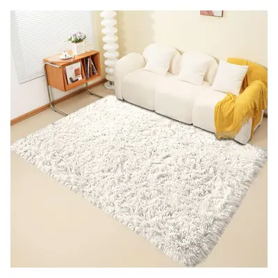 (200cm x 290cm OR 6ft 7" x 9ft 6"- Large Area Rug, Cream- Area Rug) Large Fluffy Shaggy Rugs Non