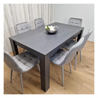 Dining Table and Chairs Black Dark Grey Grey Velvet Chairs Wood Dining Set Furniture