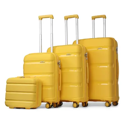 (Yellow, 14+20+24+28 inch) to Piece PP Hard Shell Spinner Wheels Lightweight Suitcase with TSA L