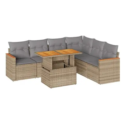 (beige and grey) vidaXL Piece Garden Sofa Set with Cushions Black Poly Rattan Acacia