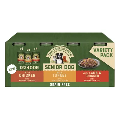 12 x 400g James Wellbeloved Grain Free Senior Dog Food Tins Chicken Turkey Lamb