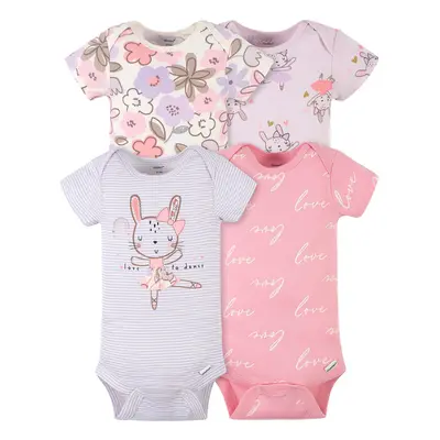 Gerber Baby Girls' 4-Pack Short Sleeve Onesies Bodysuits Bunny Baller