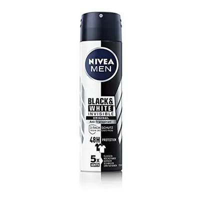 NIVEA MEN Black & White Invisible Deodorant Spray (150 ml), Antiperspirant with Anti-Stain Formu