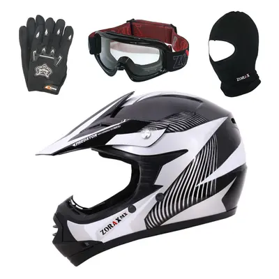 (White, XL) ZORAX X19 Kids Motorcycle Motorbike Helmet Child Goggles Gloves Balaclava QUAD ATV