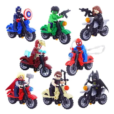 8 Pcs Superhero Motorcycle Mini Action Figure Assembling Building Block Model Toys Kids Fans Gif