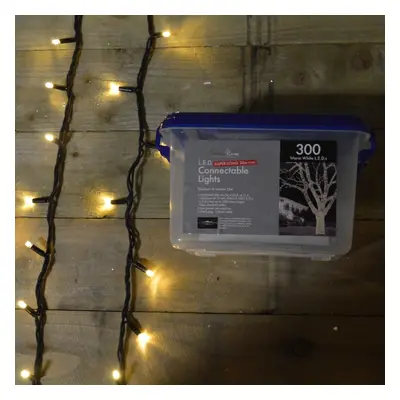 300 LED (30m) Snowtime Warm White Connectable Lights on a Black Cable