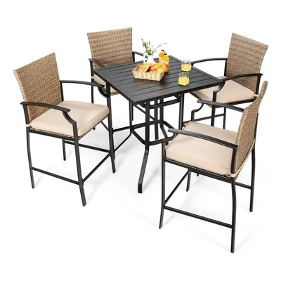 5 Pieces Outdoor Bar Stool Set Patio Rattan Bistro Set W/ Chairs &1 Bar Table