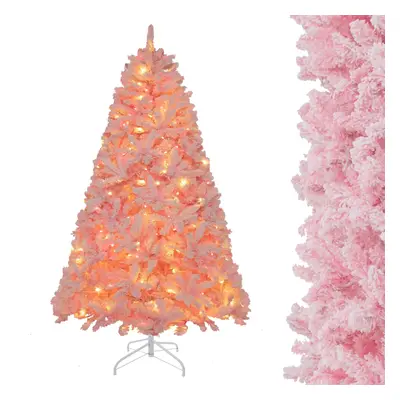 6 FT Flocked Artificial Xmas Tree Hinged Christmas Tree-Pink