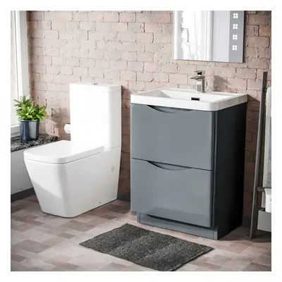 Merton 600mm Grey Freestanding Vanity Basin Unit & Rimless Close Coupled Toilet