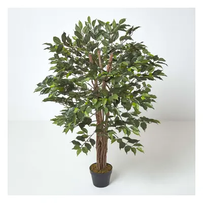 (4 Ft (120 cm), Green) Artificial Ficus Tree with Twisted Real Wood Trunk