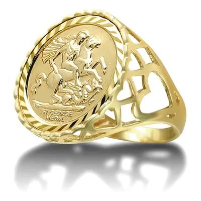 (Y) Jewelco London Men's Solid 9ct Gold Love Hearts St George & Dragon Medallion Ring (Half Sov 