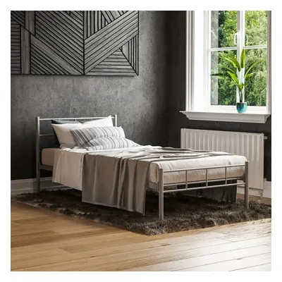 (Single, Silver) Dorset Metal Bed Frame Modern Headoard Bedroom