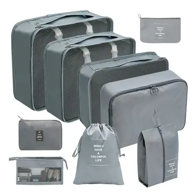 (Digital Makeup Nine Piece Set Gray, suit) Hot Selling Amazon Waterproof Travel Storage Bag Set 