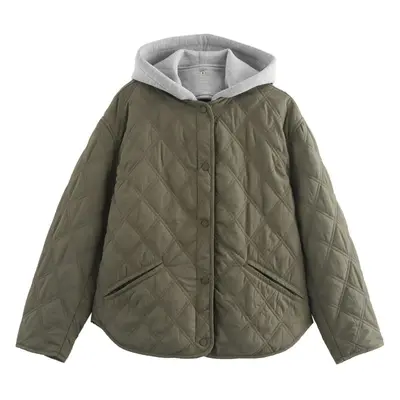 (Small, Green) Quilted Jacket for Women with Hood, Lightweight Casual Outerwear, Warm Fall and W