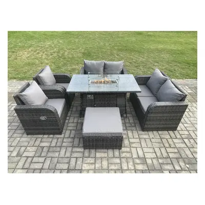 Fimous Seater Rattan Garden Furniture Set Propane Gas Fire Pit Table and Sofa Chair set with Big