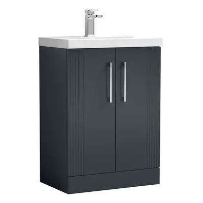 Retro Door Floor Standing Vanity Unit with Mid-Edge Tap Hole Ceramic Basin - 600mm - Satin Soft 