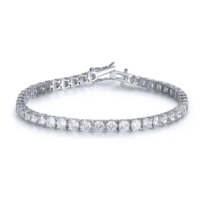 Jewelco London Rhodium Silver Round CZ 4-Claw Tennis Bracelet 4.2mm 10.00CTS - ABB208