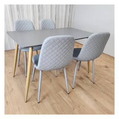 Dining Table Set of Wooden Grey Table with Grey Gem Chairs