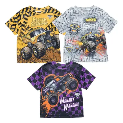 Monster Jam Maximum Destruction Earth Shaker Mohawk Warrior Toddler Boys Pack T-Shirts Yellowgre