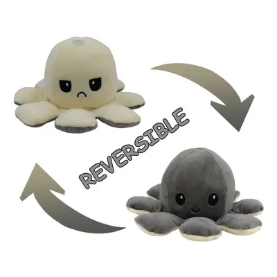 (Gray + Beige) Double-Sided Flip Reversible Octopus Plush Toy