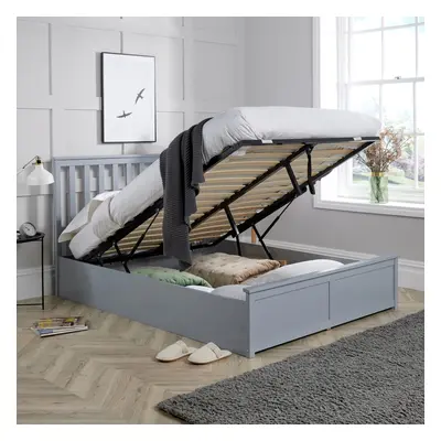 (King, Grey) Home Source Florida Ottoman End-Lift Storage Bed