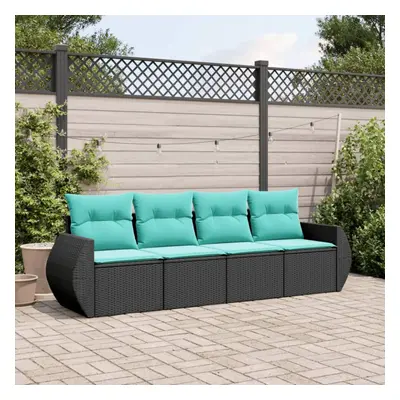 vidaXL Piece Patio Sofa Set with Cushions Black Poly Rattan