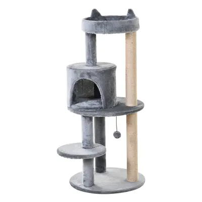 PawHut Grey 3-Tier Cat Tree With Scratching Posts | Cat Tree House