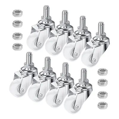 8 PCS Swivel Stem Casters,M8 White 25mm(1 inch) Castor Wheels