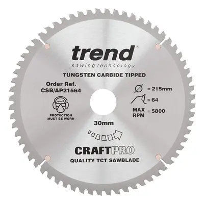 Trend CSB/AP21564 Craft Pro Worktop TCT Aluminium or Plastic Blade for Mitre Circular Saws, 215m