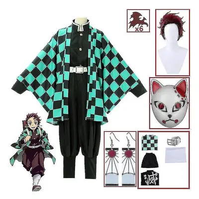 (Demon Slayer Kimono Kamado Tanjirou Cosplay Costume Halloween Anime Uniform Set For Adult Kids)