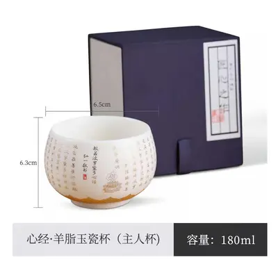 (Hongyi Manuscript Heart Sutra Cup (Gift Box Package), Below 200mL) 7H Sheep Fat Jade Porcelain 