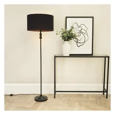 ValueLights Maggie Black Shade Black Candlestick Floor Lamp & Bulb