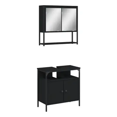 vidaXL Bathroom Furniture Set Piece Mirror Cabinet Black Engineered Wood