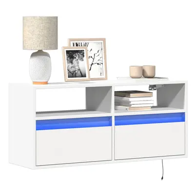 vidaXL TV Wall Cabinet with LED Lights TV Stand Floating Cabinet TV Unit White