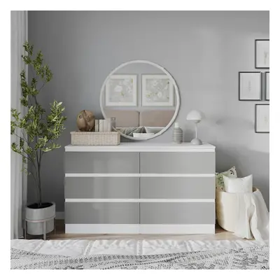 (White Carcass + Grey Drawers) 120cm Modern Wooden Chest of Drawers Bedroom Furniture Storage Be