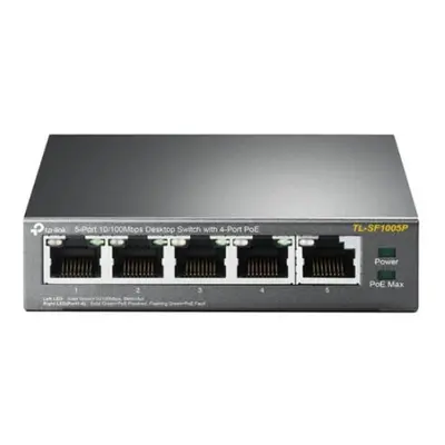 TP-LINK (TL-SF1005P) 5-Port 10/100 Unmanaged Desktop Switch, Port PoE, Steel Case