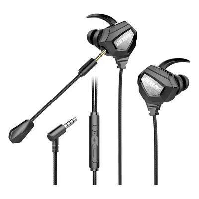 (Black & Silver) Wired Gaming Earphone Strereo Dual Dynamic Noise Reduction In-Ear Earbuds 3.5MM