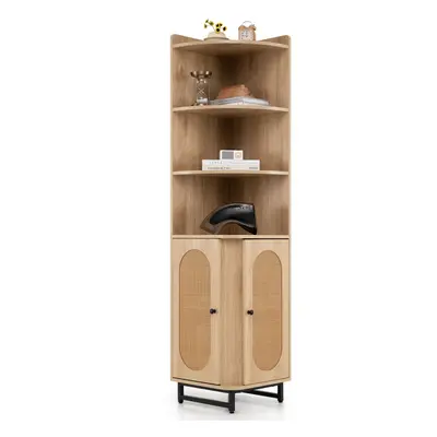 PE Rattan Corner Cabinet cm Tall Corner Bookcase with Doors