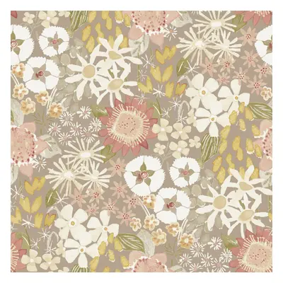 (Natural/Pink) Karina Wildflower Garden Vinyl Wallpaper Fine Decor